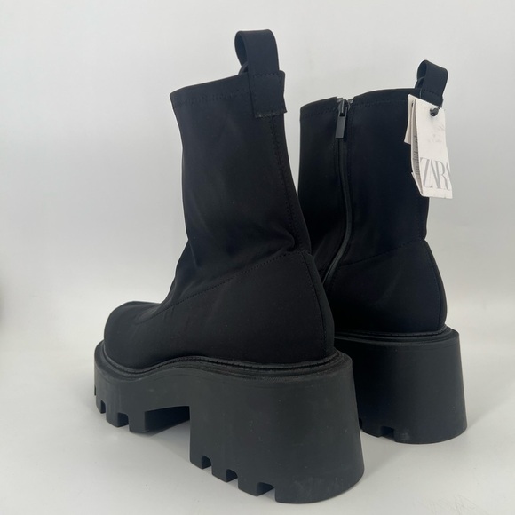 Zara Neoprene Fabric Chunky Platform Lug Sole Boots In Black - Picture 4 of 7